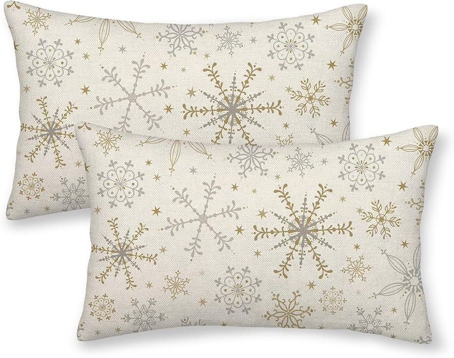 Christmas Pillow Covers 12x20 Set of 2, Linen Pillowcase With Winter Snowflake Decoration, Throw ... | Amazon (US)
