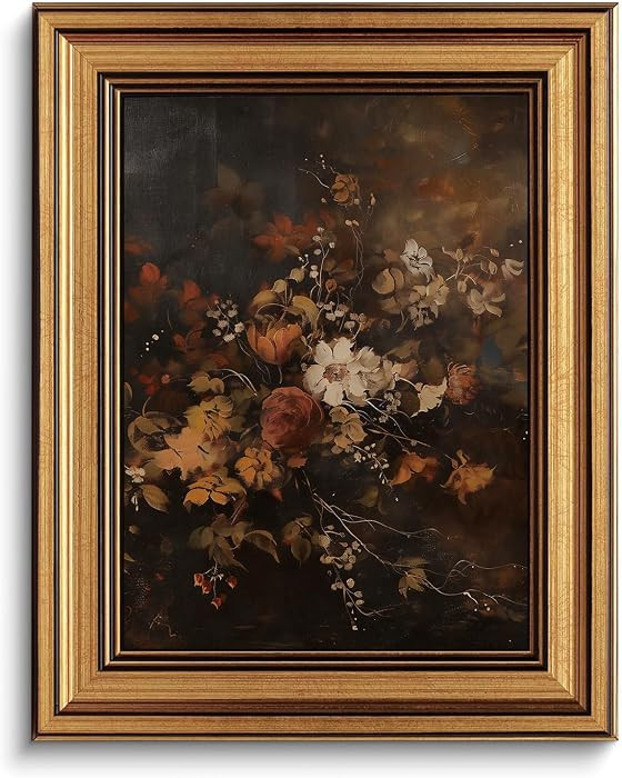 Gold Framed Wall Art Vintage Fall Floral Canvas Print | Amazon (US)