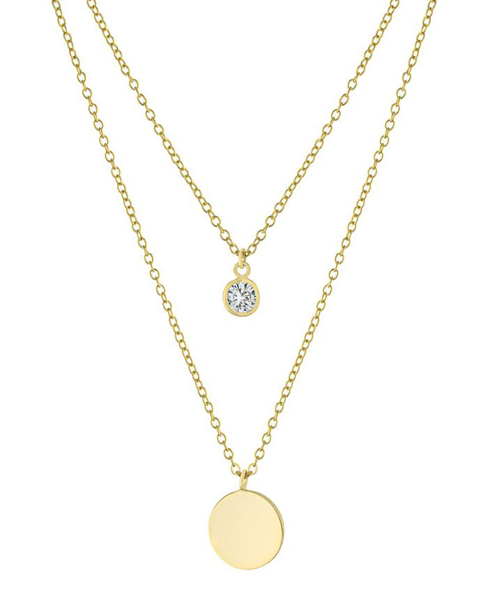 Double Layered 16" + 2" Cubic Zirconia Solitaire and 10mm Disc Chain Necklace in Gold Over Sterli... | Macys (US)