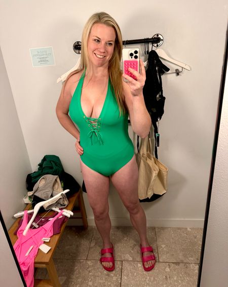 Picked up this one piece today from Everything But Water. I actually ended up getting it in blue but loved the green as well. Ignore the awkward underwear line. It's very comfortable, but sexy and forgiving all at once. 

#LTKswim #LTKSeasonal #LTKmidsize