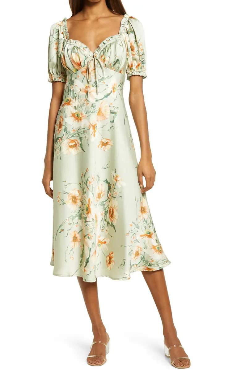 Floral Puff Sleeve Midi Dress | Nordstrom