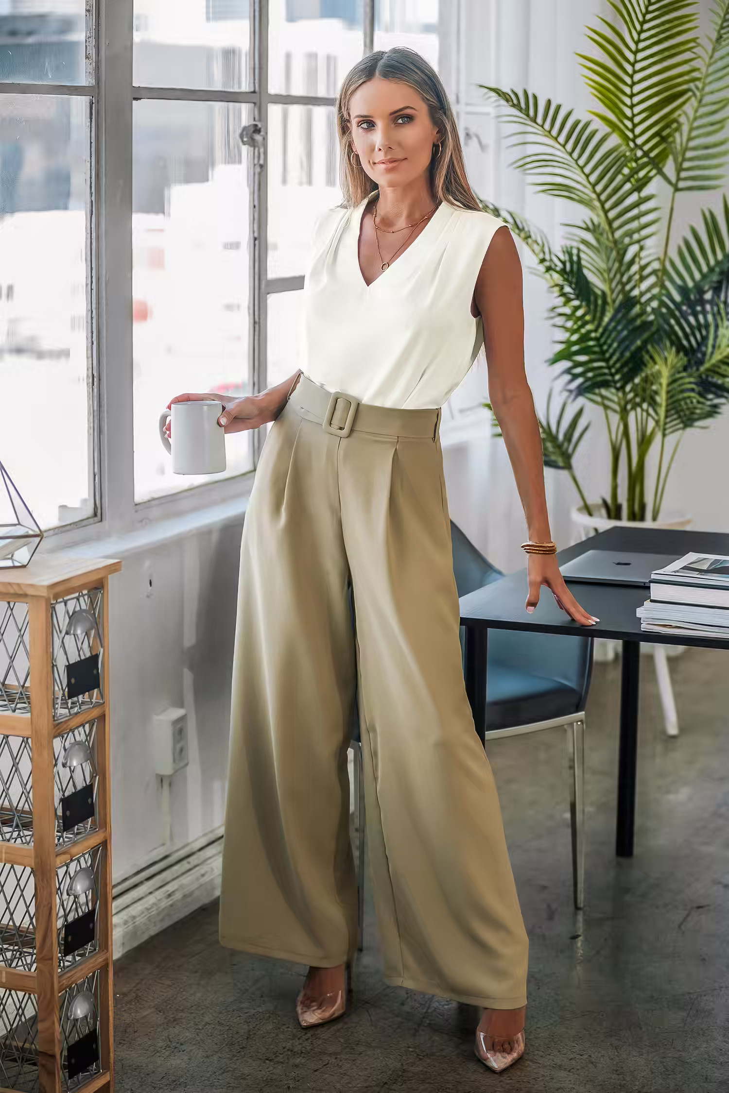 White Woven Sleeveless V-Neck Top | Cupshe US