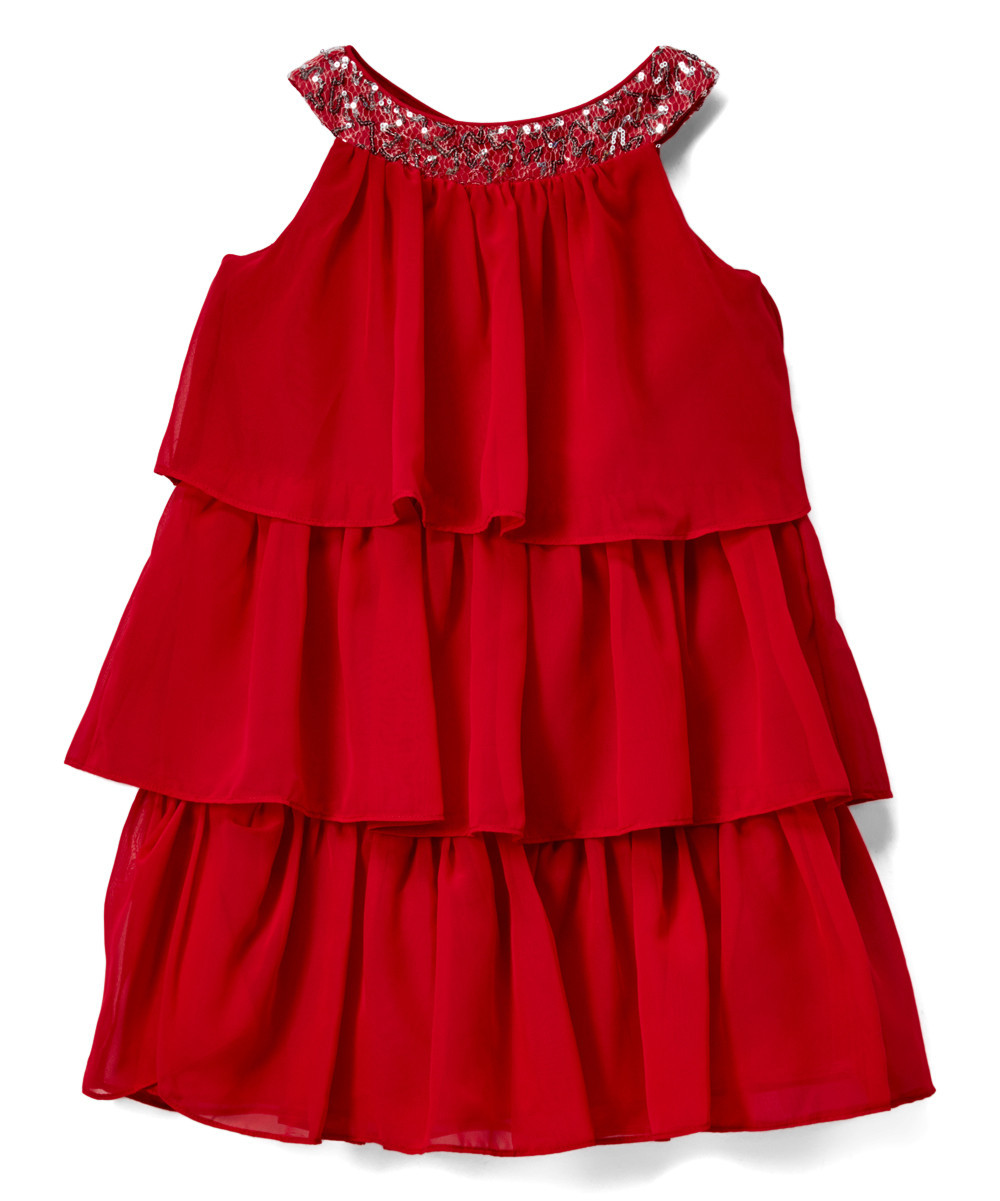 Sweet Kids Girls' Special Occasion Dresses Red - Red Tiered Yoke Dress - Toddler & Girls | Zulily