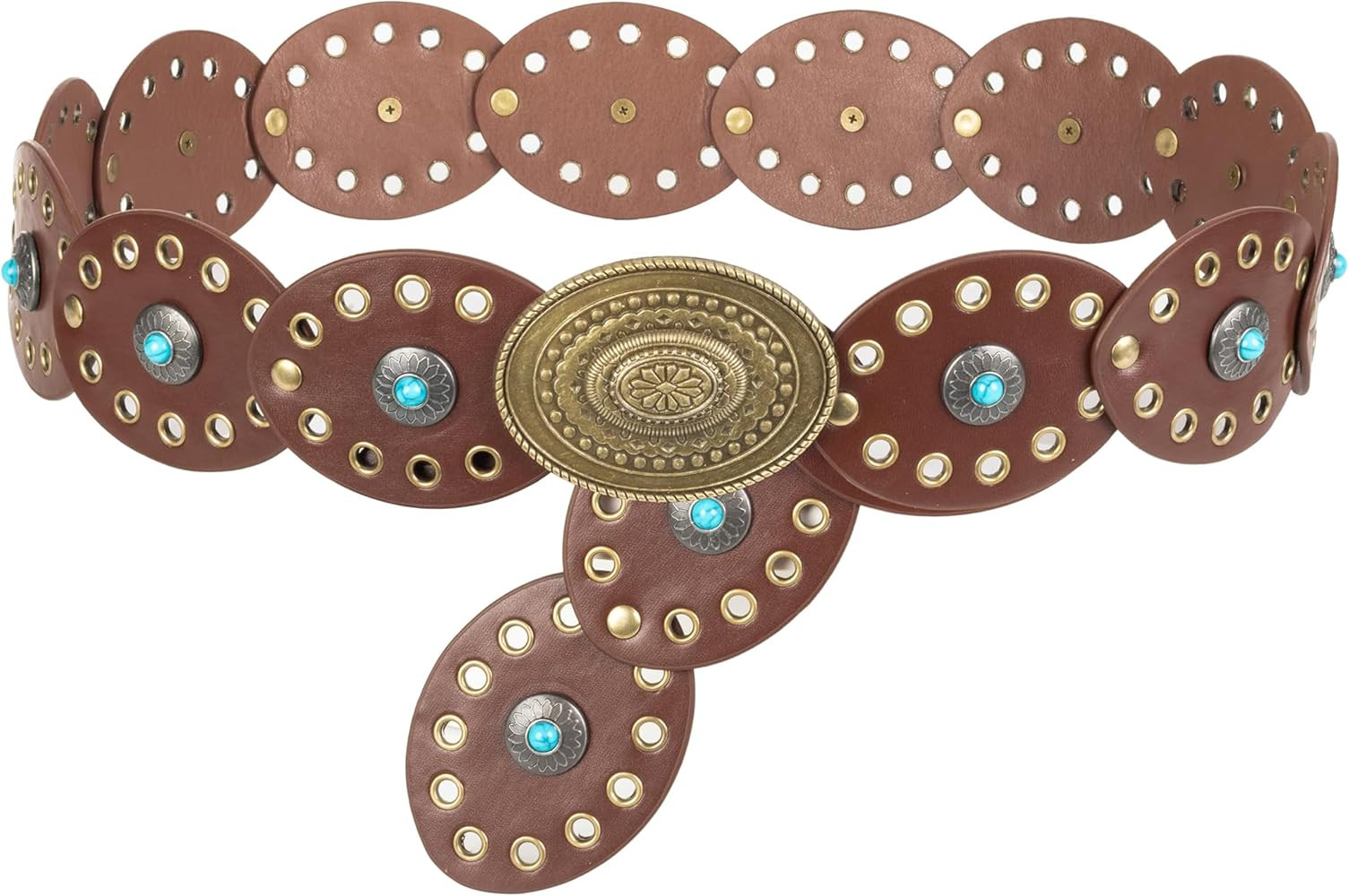 Women Western Disc Belts-PU Leather Vintage Concho Cowgirl Belt Boho Hollow Out Round Belts for J... | Amazon (US)