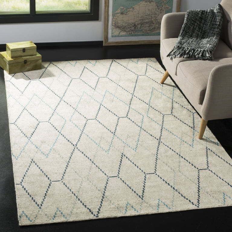 SAFAVIEH Stone Wash Normand Geometric Area Rug, Ivory/Blue, 4' x 6' | Walmart (US)