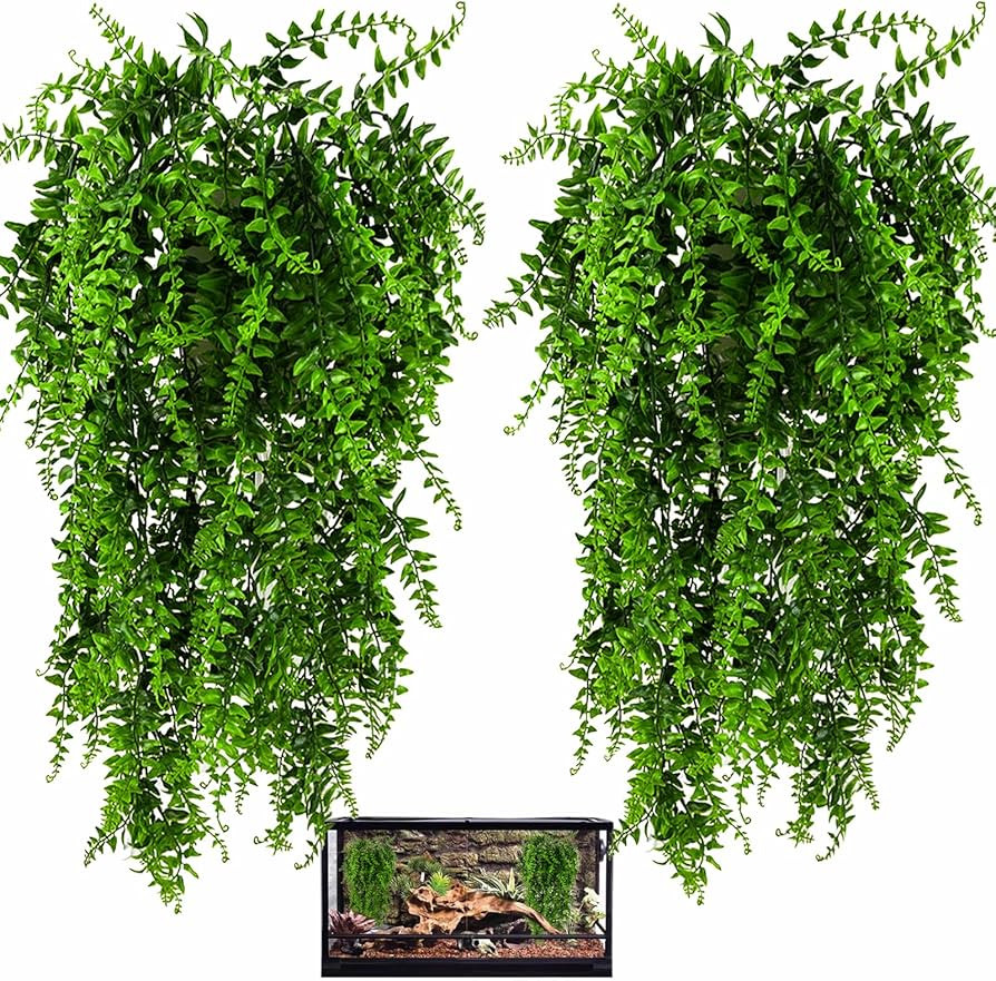 HERCOCCI 2 Pack Reptile Plants, Terrarium Hanging Plants Vines Artificial Leaves Habitat Decorati... | Amazon (US)