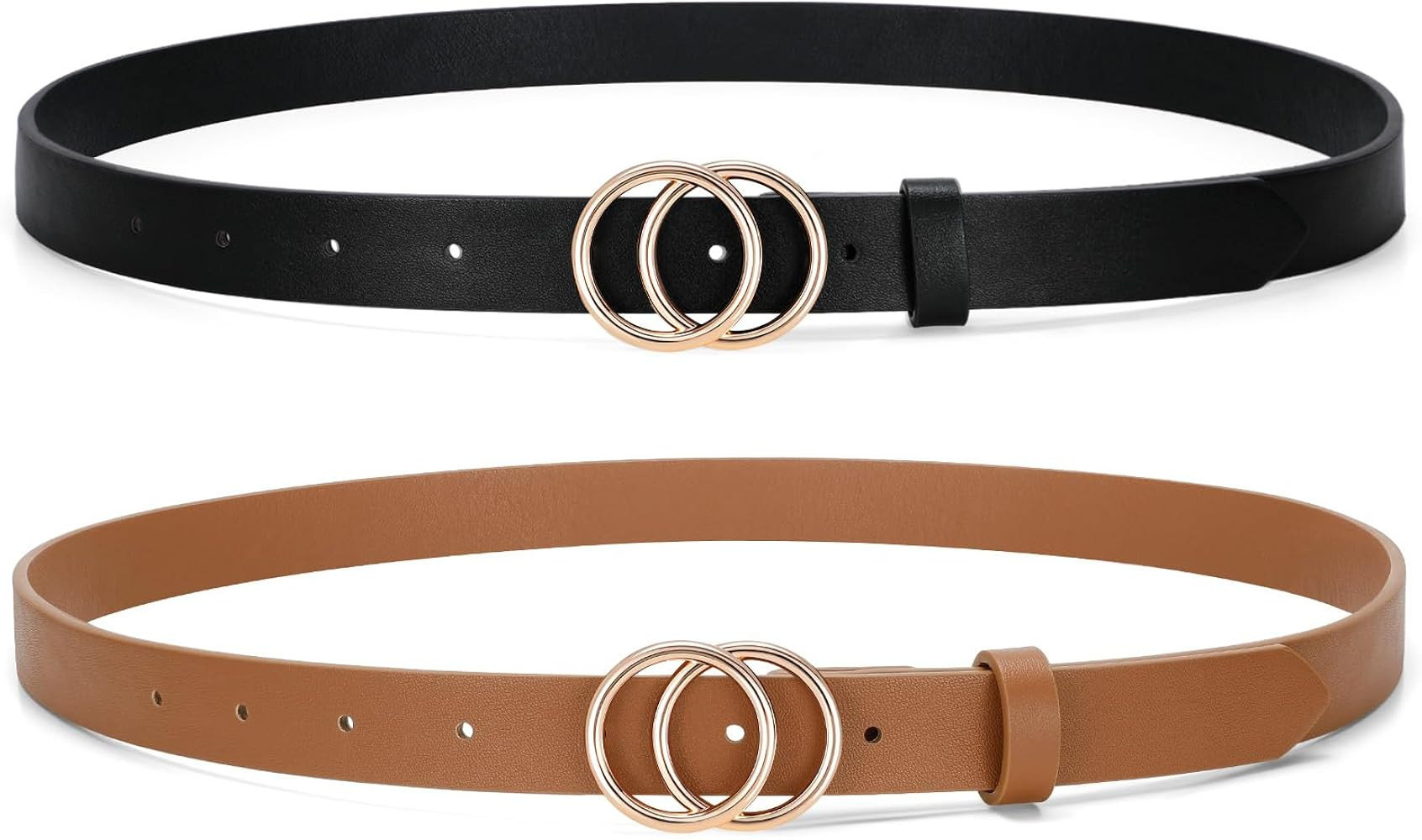 SANSTHS Skinny Black Belts for Women Fashion Ladies Thin Leather Dresses Belt for Jeans Pants | Amazon (US)