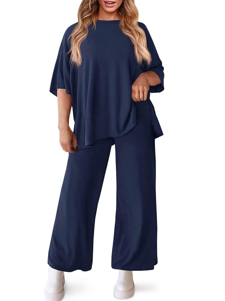 Beautife Womens Plus Size Lounge Sets Short Sleeve Tops Wide Leg Pants 2 Piece Outfits Tracksuit ... | Amazon (US)