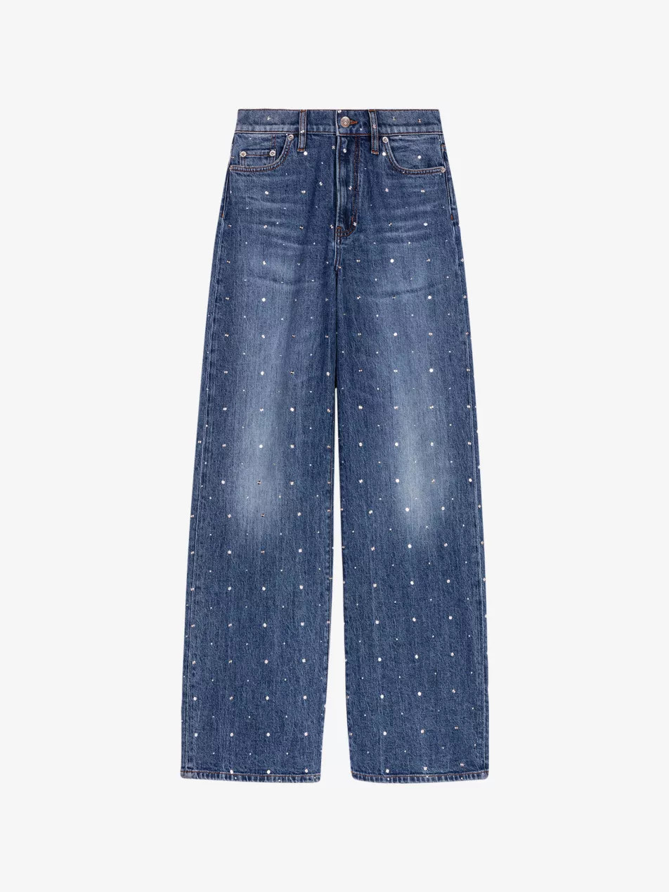 Stud-Embellished Wide-Leg High-Rise Stretch-Denim Jeans | Selfridges