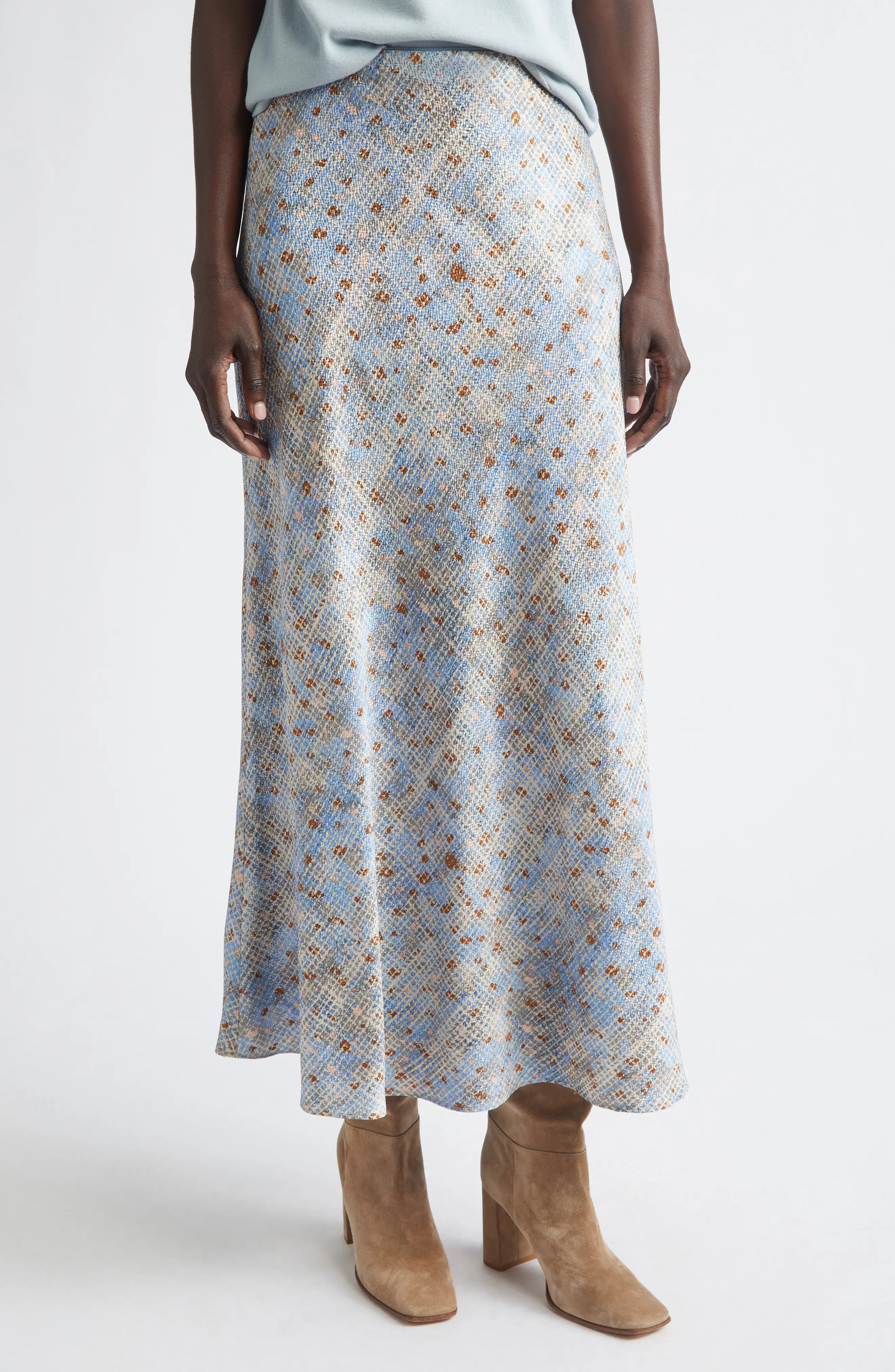 Lafayette 148 New York Bias Cut Stretch Silk A-Line Maxi Skirt in Blue Oasis Multi at Nordstrom, Size 16 | Nordstrom