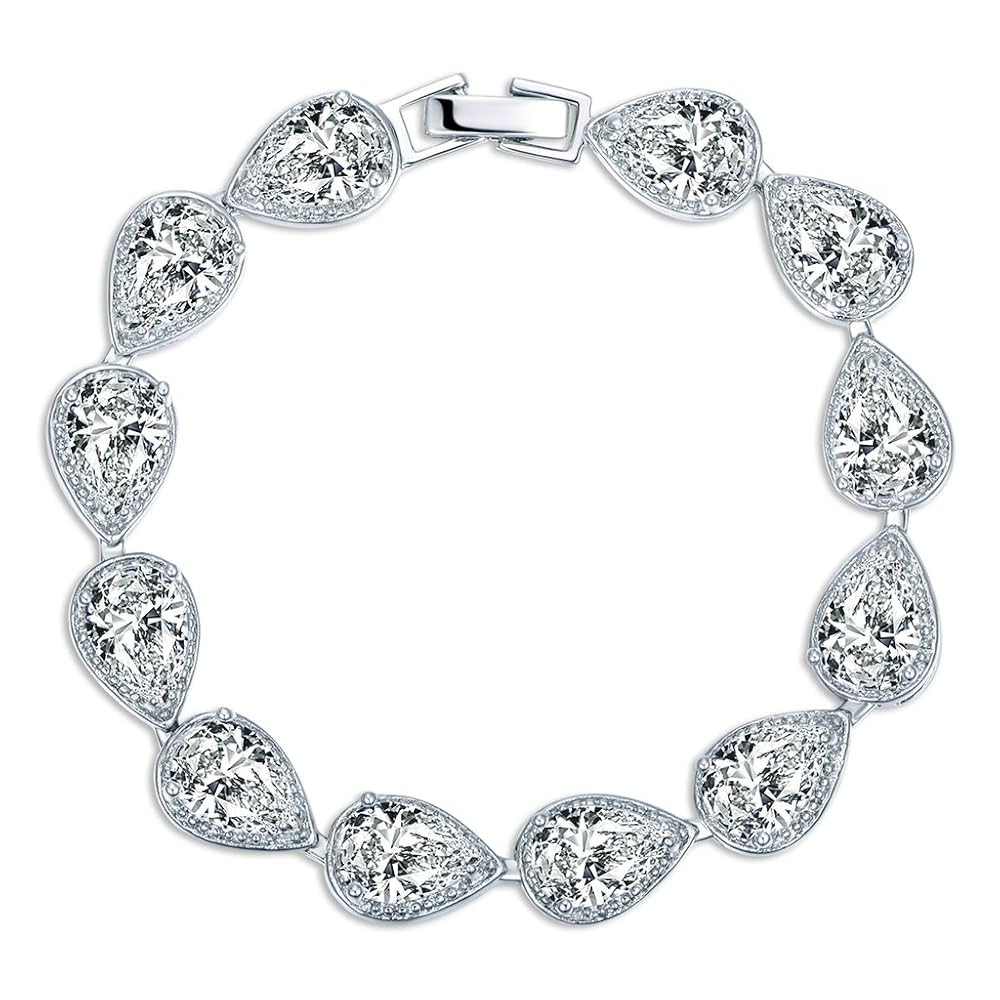 MASOP Women's Silver-Tone Clear CZ Cubic Zirconia Pear Shape Teardrop Jewelry | Amazon (US)
