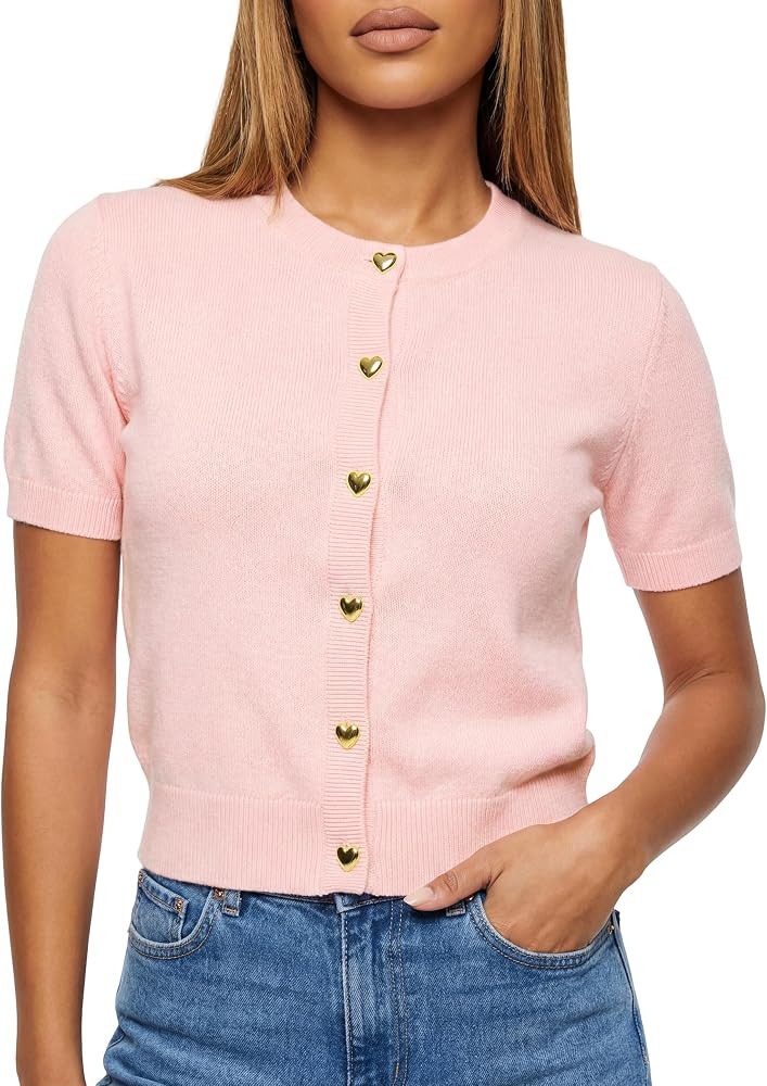 Womens Casual Short Sleeve Cardigan Sweater Crew Neck Knit Button Down Open Front Lightweight Fas... | Amazon (US)