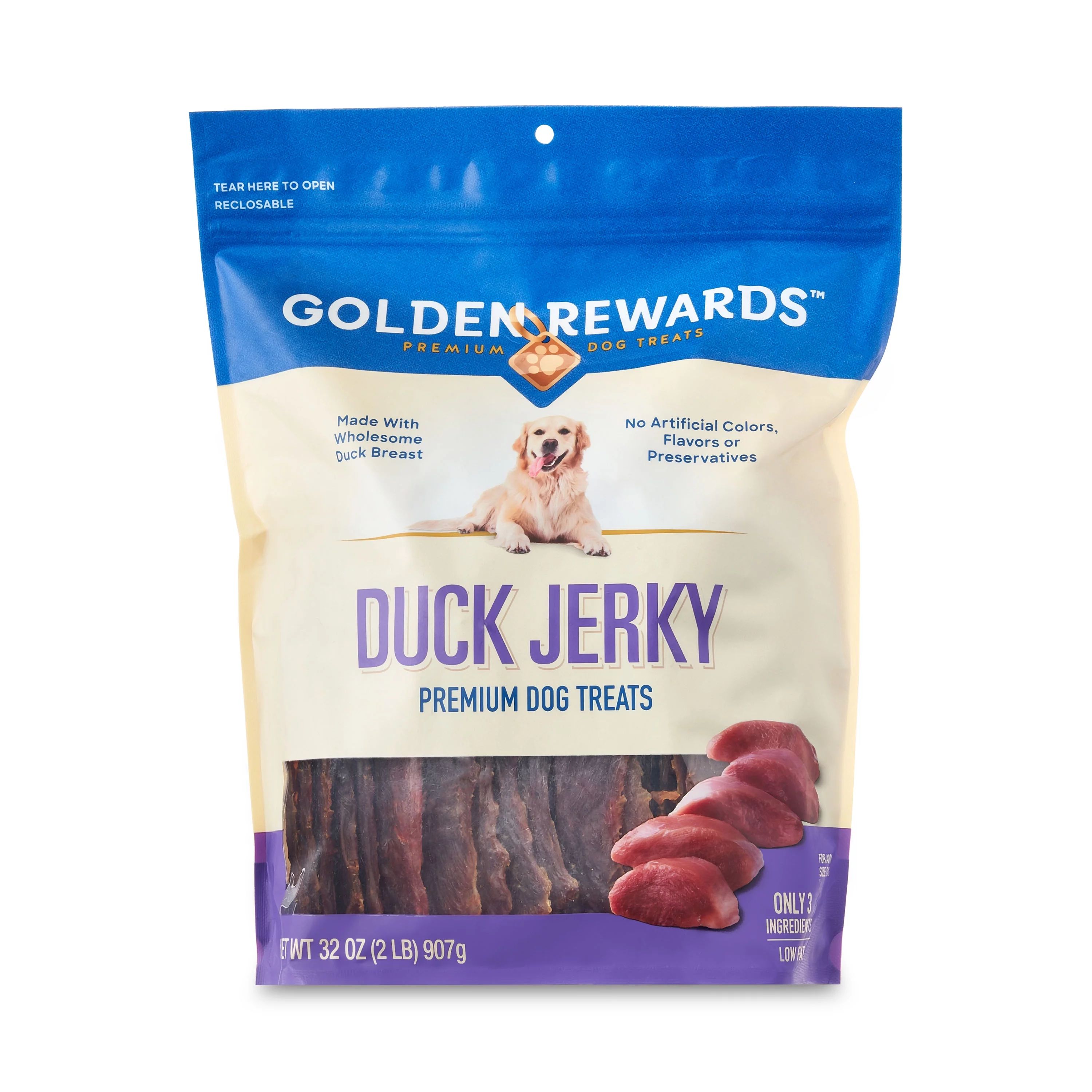 Golden Rewards Duck Flavor Premium Dry Jerky Treats for All Dogs, 32 oz | Walmart (US)