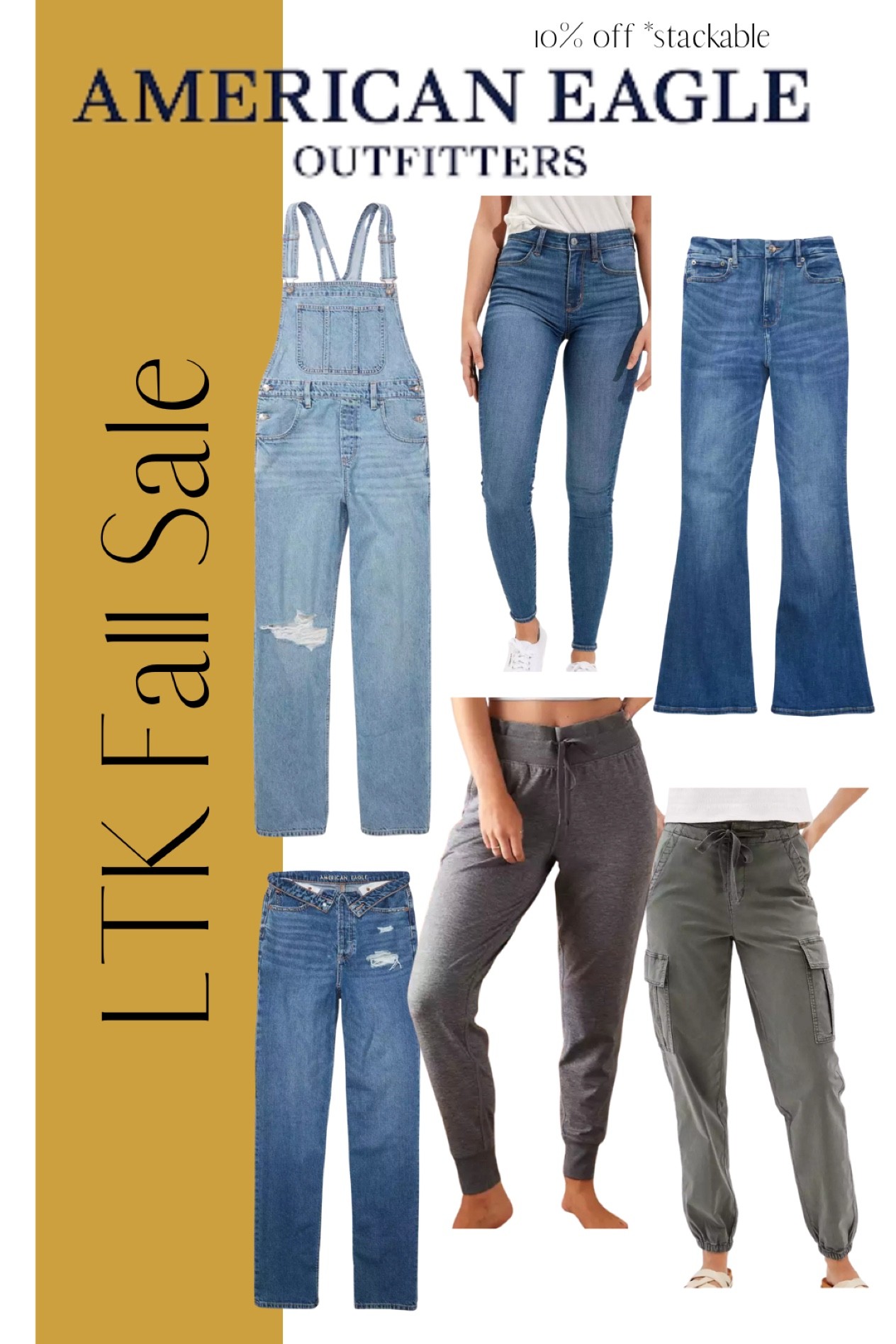 American Eagle is 10% off sitewide AND can be stacked with other codes for the LTK Sale!! Today-Sept 20, exclusively in the LTK app.

Jeans, skinny jeans, flare jeans, bell bottoms, bootcut, overalls, denim, curvy, curvy fit, denim overalls, ripped jeans, joggers, cargo, cargo joggers, women’s, women’s clothing, women’s fashion, what to wear, high waisted, mom jeans, dad jeans

#LTKsalealert #LTKSale #LTKcurves
