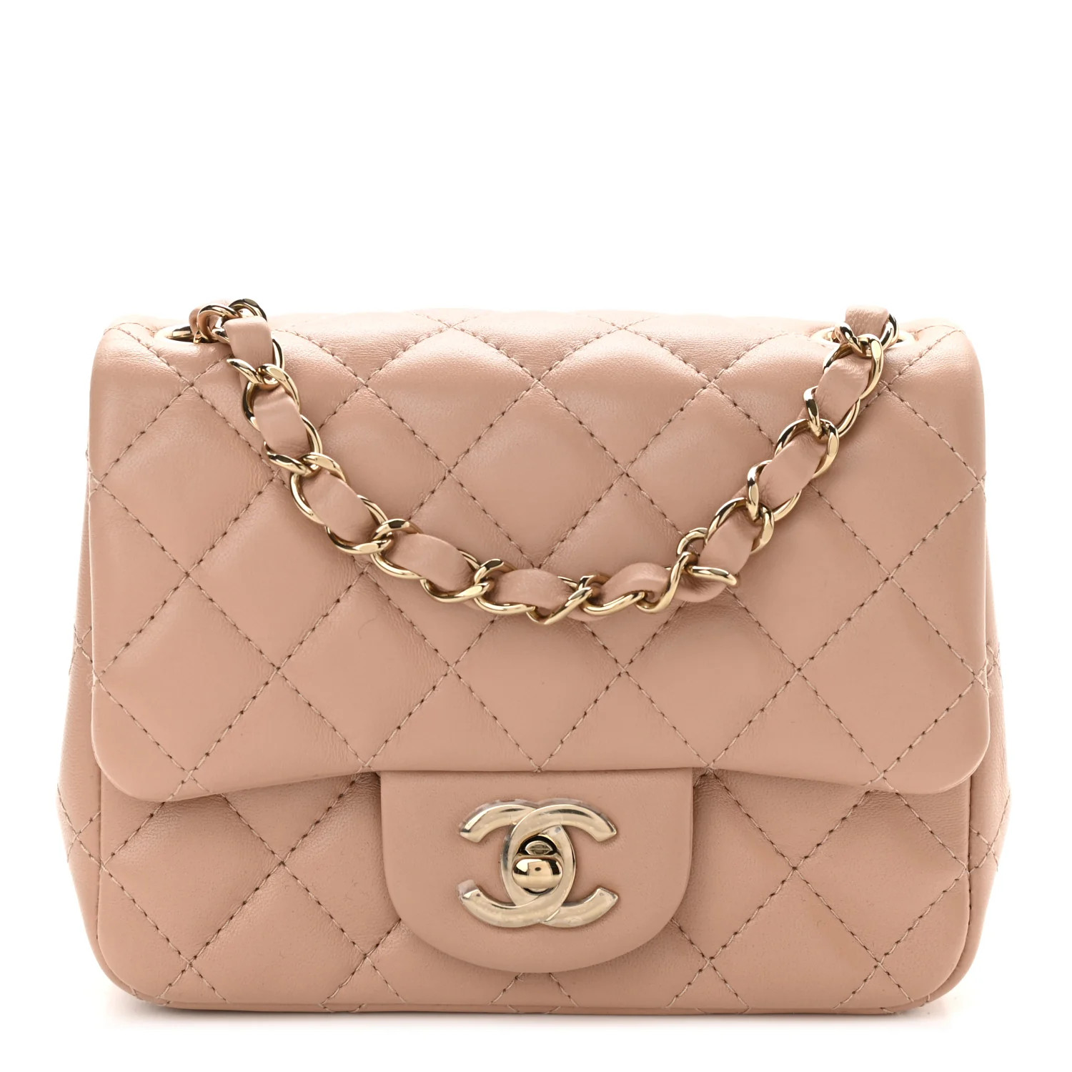 CHANEL Lambskin Quilted Mini Square Flap Beige | FASHIONPHILE | Fashionphile