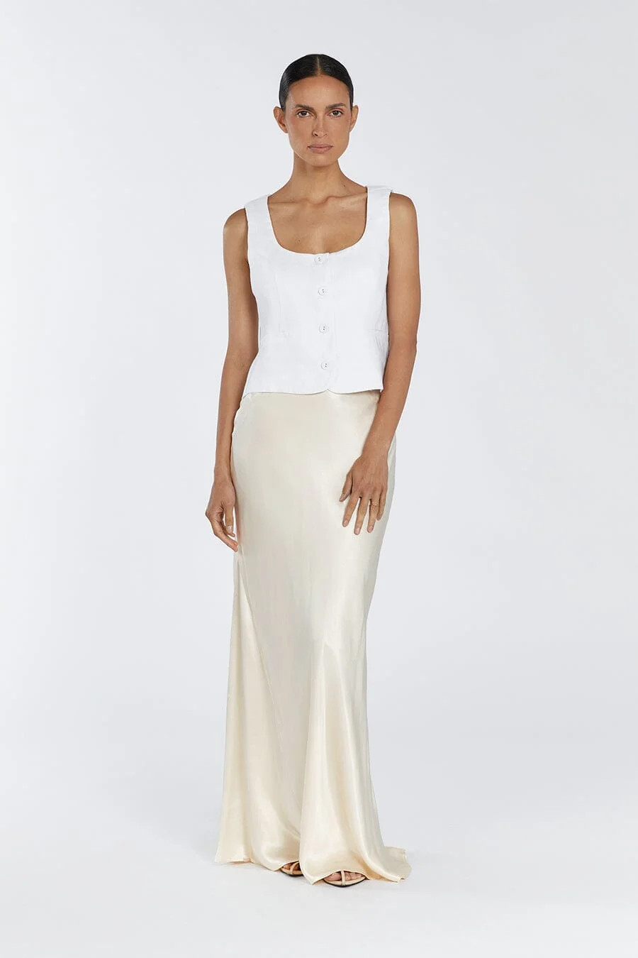 OSCAR WHITE SCOOP NECK LINEN VEST | DISSH