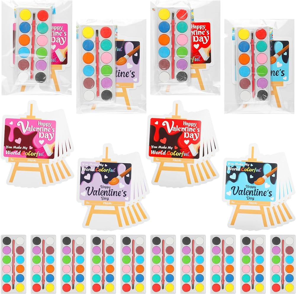 CCINEE 24Pack Valentine's Day Gift Cards with Watercolor Paint Bulk Valentines Gift Card for Kids... | Amazon (US)