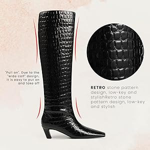 CYNLLIO Womens Knee High Boots Square Toe Kitten Heel Tall Boots Pull on Wide Calf Black Boots Lo... | Amazon (US)