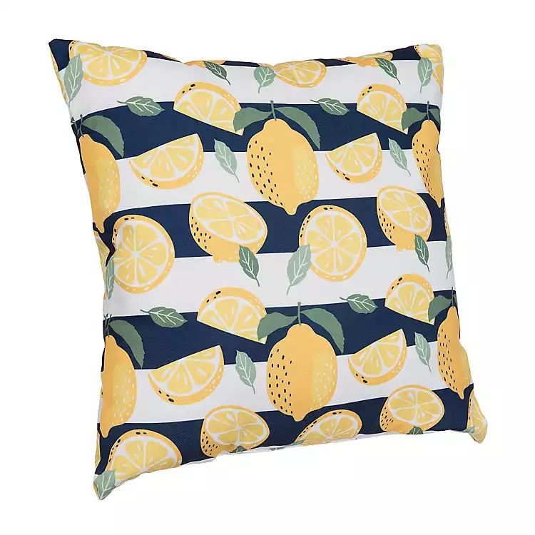 Navy Stripe and Lemons Outdoor Pillow | Kirkland's Home