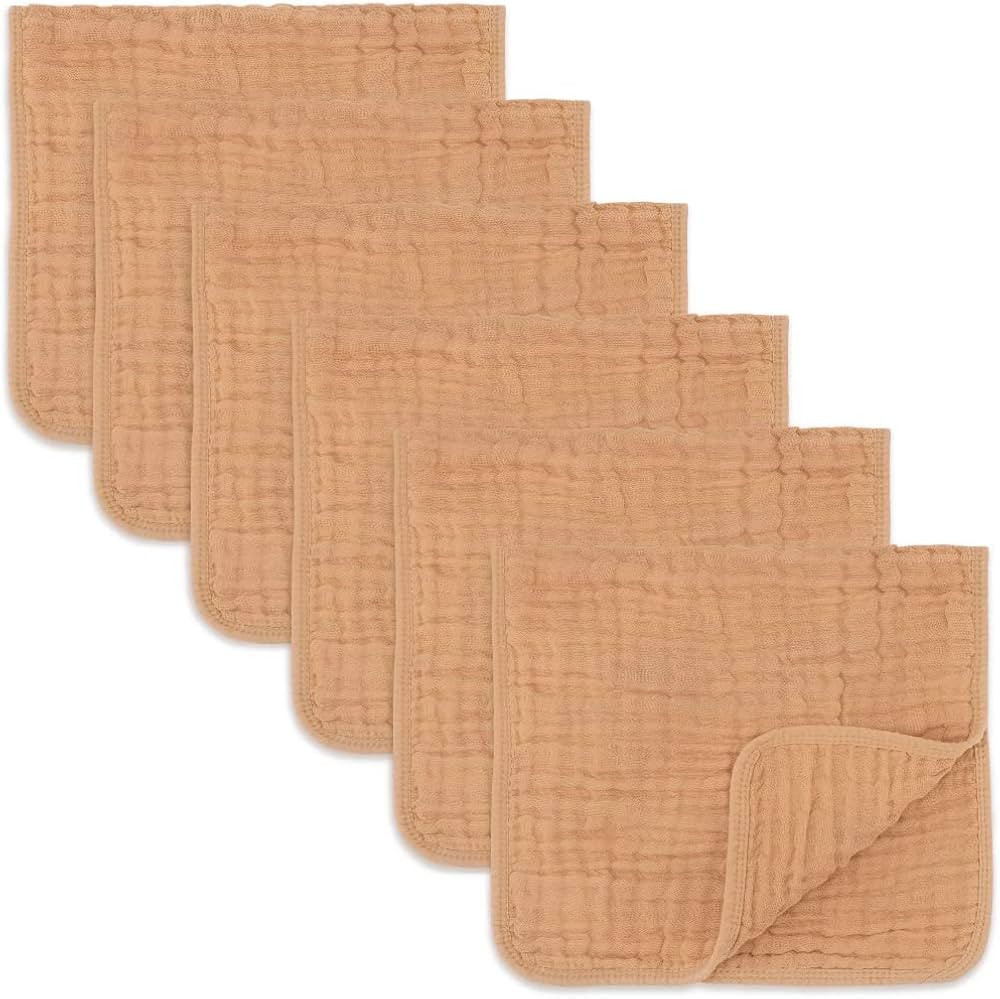 Muslin Burp Cloths 6 Pack Large 100% Cotton Hand Washcloths 6 Layers Extra Absorbent and Soft (Ca... | Amazon (US)