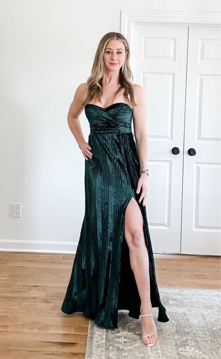 It’s gala season 👏🏼 here’s a few options from a recent order. Can you even with this gorgeous dark green crushed velvet number 😍 strapless and high slit and all so classy. Runs slightly large  

#LTKshoecrush #LTKGala #LTKparties