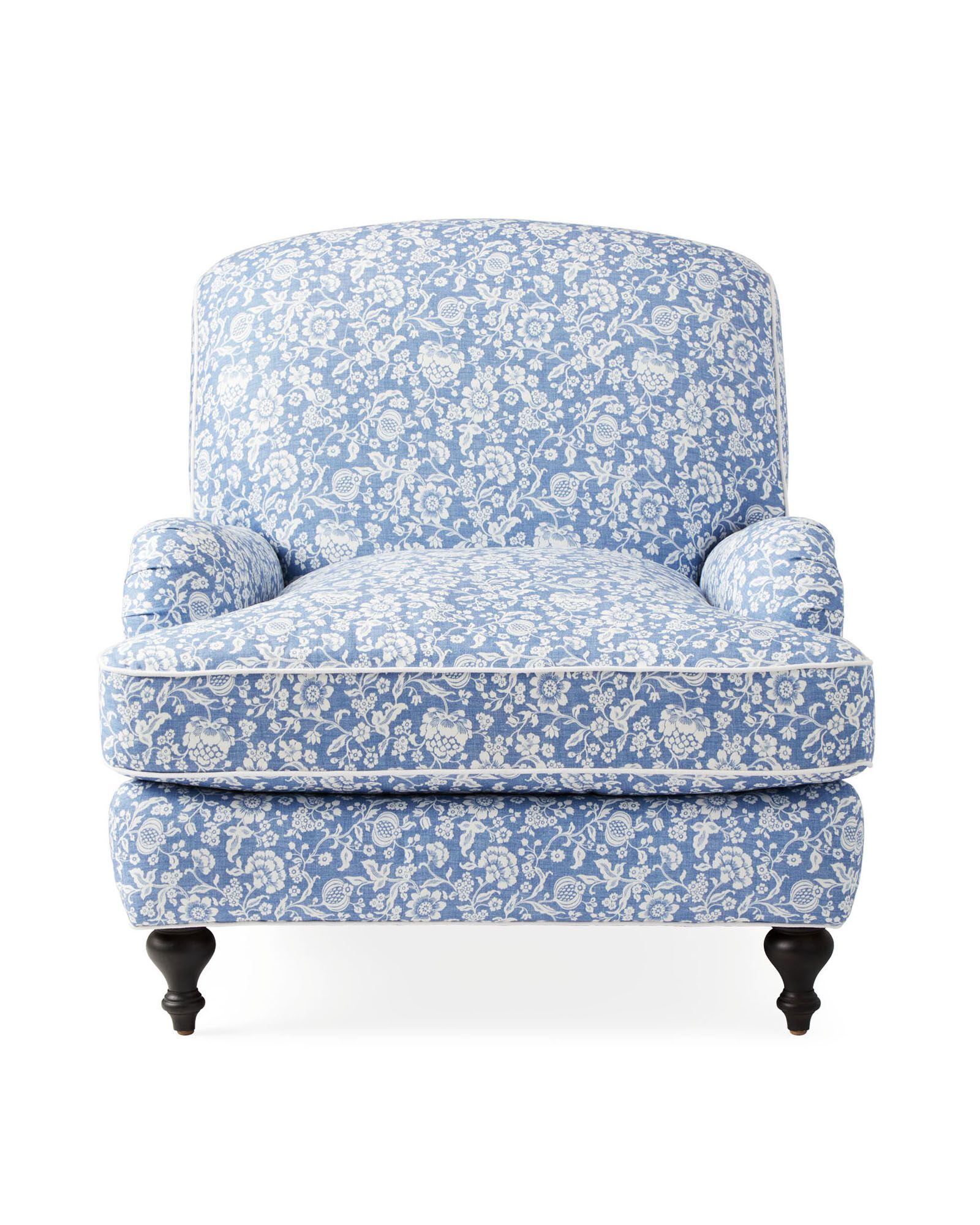 Miramar Chair - French Blue Petite Claremont Linen with White Piping | Serena and Lily