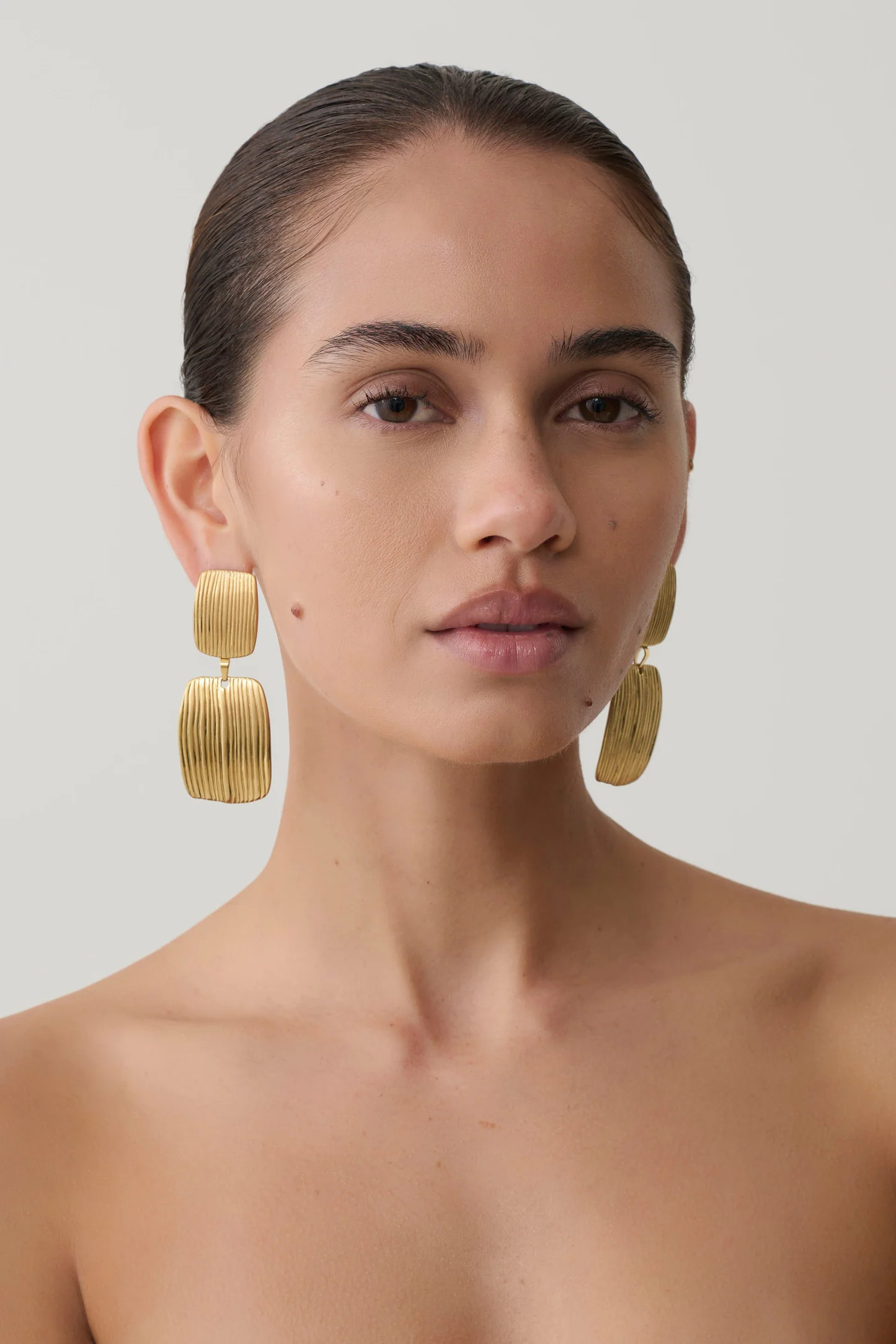 Ruelle Textured Statement Drop Earrings - Gold | Meshki UK