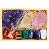 Premium Grade Crystals and Healing Stones in Wooden Display Box - 7 Tumbled Chakra Gemstones, Ame... | Amazon (US)