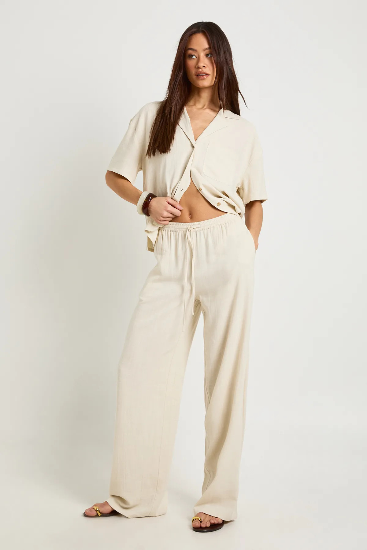 Natural Tall Premium Linen Wide Leg Trousers | Boohoo USA | boohoo (US & Canada)