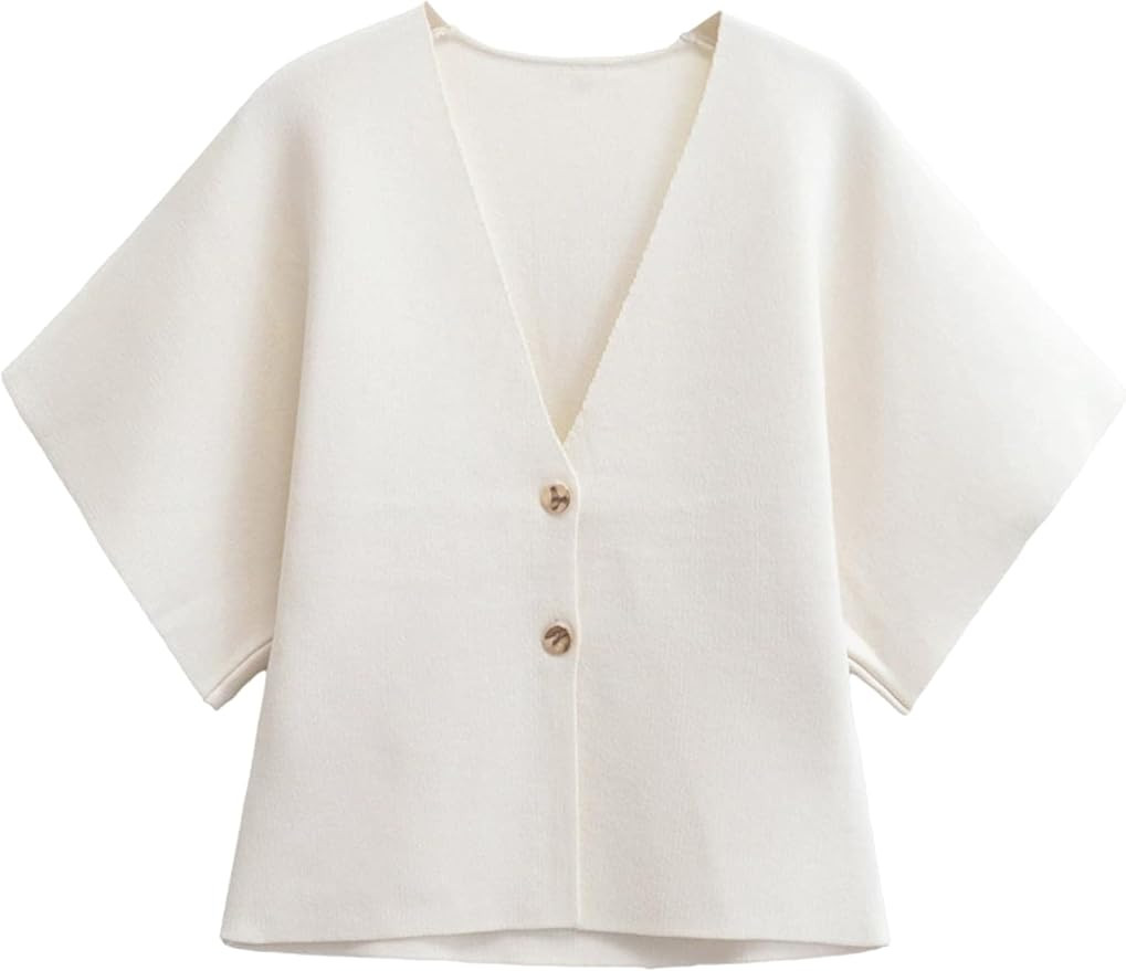 Wanzetaly Womens Oversized Cardigans Short Sleeve Lightweight Button V Neck Casual Knit Sweater O... | Amazon (US)