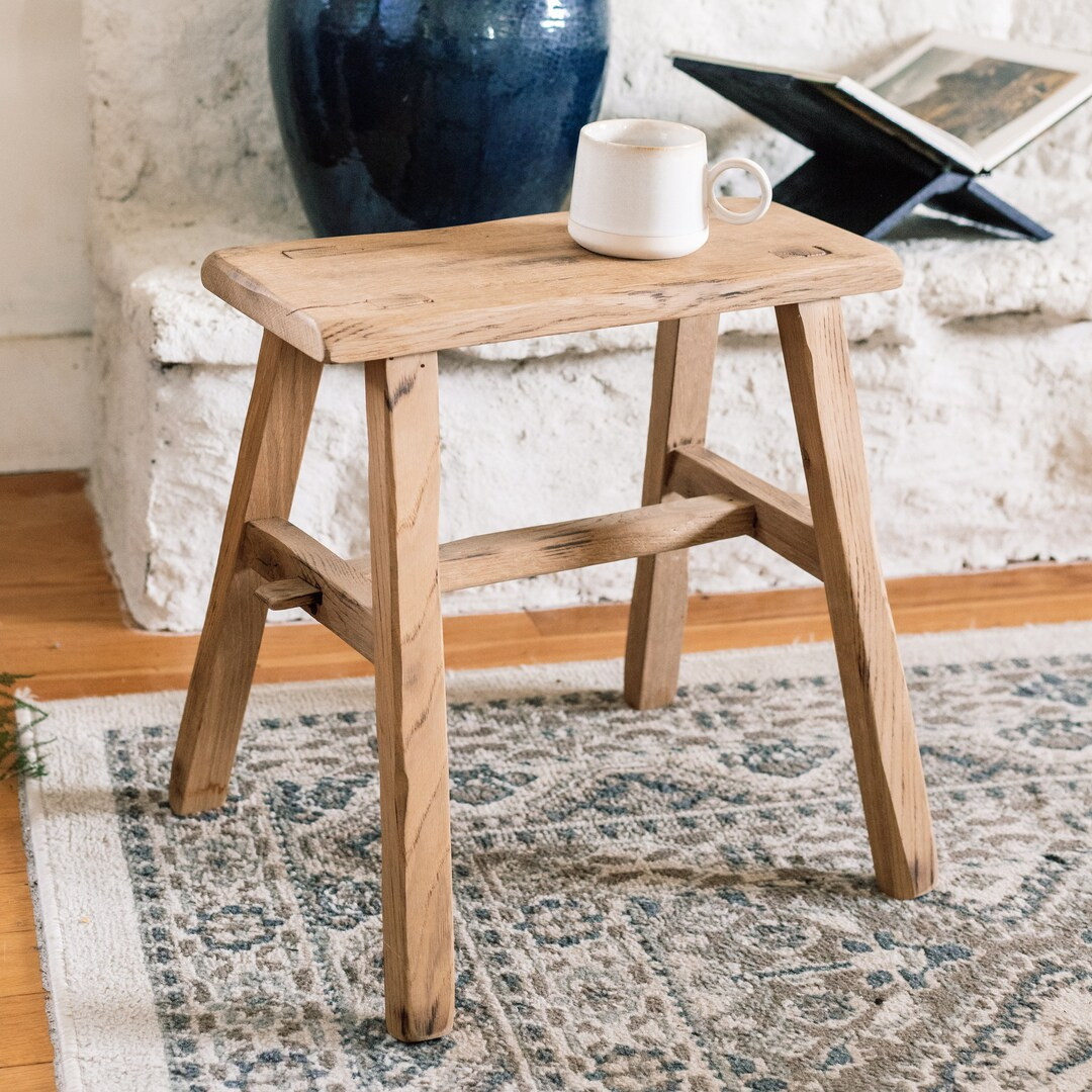 Reclaimed Wood Stool Rustic Vintage Style Wooden Stool Rectangular Large Bathtub Stool Handmade -... | Etsy (US)