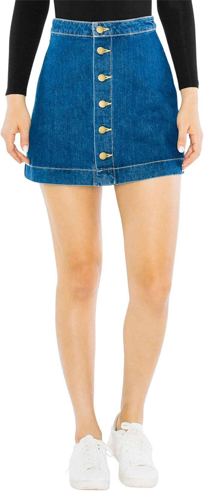 American Apparel Women's Denim Button Front A-line Mini Skirt | Amazon (US)