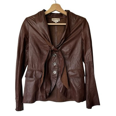 Emporio Armani Leather Y2K  VTG Chocolate Brown Blazer Jacket Fitted Cropped S | eBay US