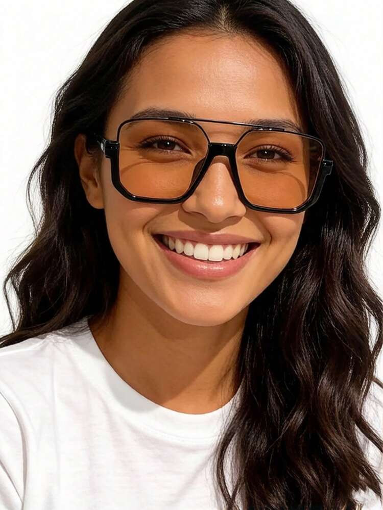 Unisex Large Frame Fashion Glasses, Suitable For Pairing With Sweaters, Jeans, Sweatpants, Hoodies, Jackets, Dresses, And Long Sleeve Shirts, Fashionable And Versatile, Elegant Attire, Suitable For Family Outings, Travel Vacations, Summer Beach Holidays And Other Outdoor Activities. | SHEIN