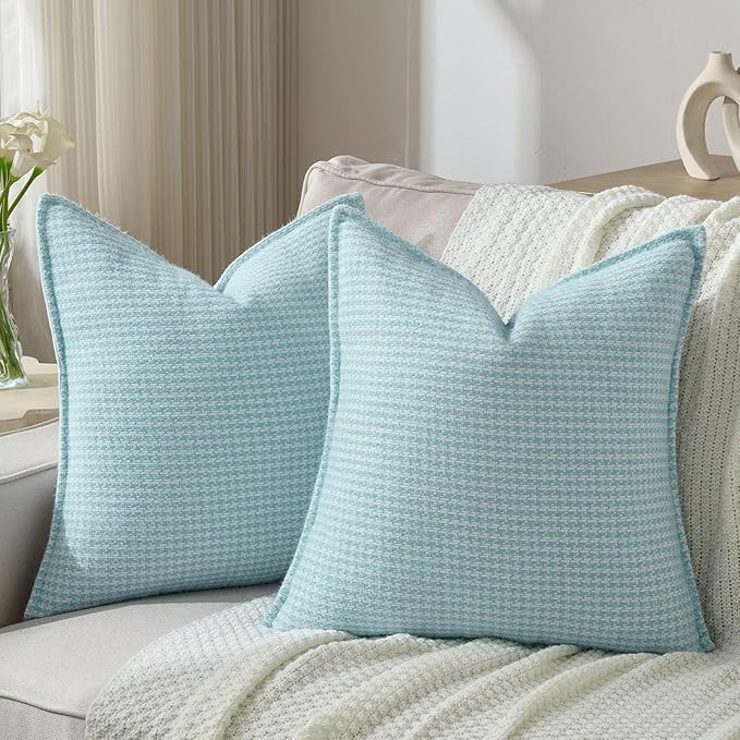 FUTEI Light Blue Decorative Throw Pillow Covers 18x18 Inch Set of 2,Soft Houndstooth Textured Cus... | Amazon (US)