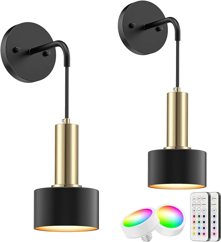 AOTOTEN Battery Operated Wall Sconces Set of Two, 13 RGB Colors Dimmable Modern Minimalist Wall L... | Amazon (US)