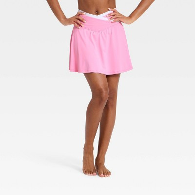 Women's Everyday Soft Mid-Rise Crossover Waistband Skort 14.5" - All In Motion™ Pink L | Target