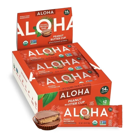 ALOHA Plant Based Protein Bars, Peanut Butter Cup, 14g Protein (Pack of 12) | Walmart (US)
