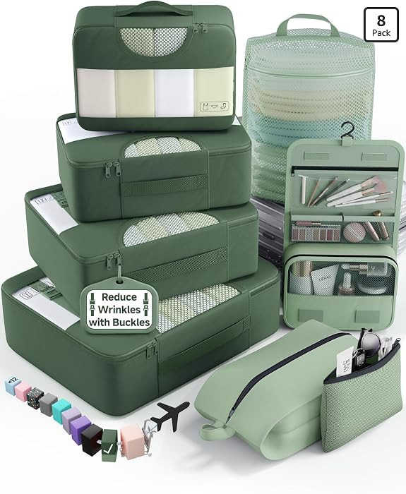 Veken 8 Set Packing Cubes for Travel Essentials,Anti-Wrinkle Buckled Suitcase Organizer for Shoe ... | Amazon (US)
