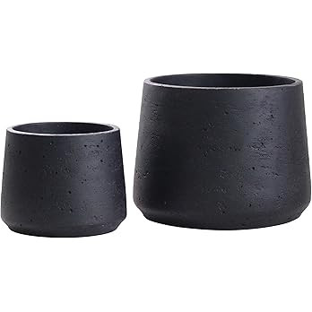 Copenhagen Matt Black Ceramic Plant Pot Set of 2-9" and 6" Ceramic Cement Planters for Indoor & O... | Amazon (US)