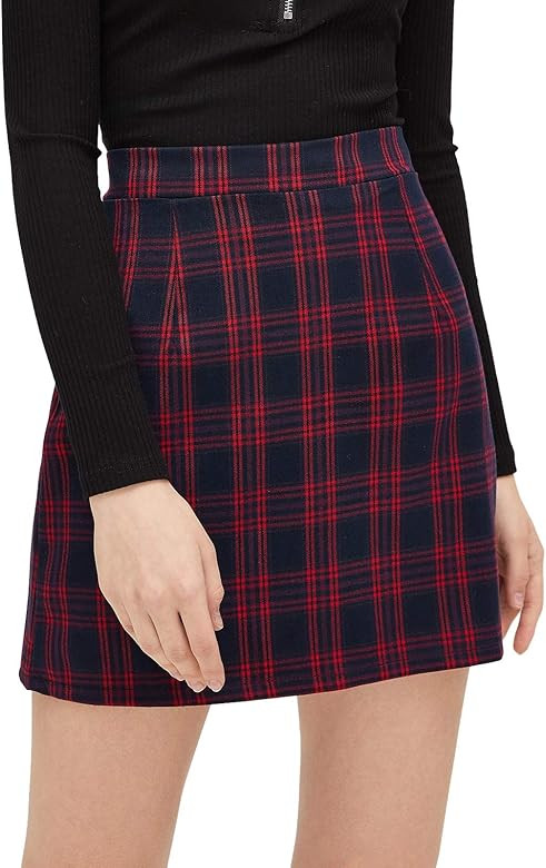 MakeMeChic Women's Plaid Skirt Zipper Back High Waist A-Line Mini Skirt | Amazon (US)