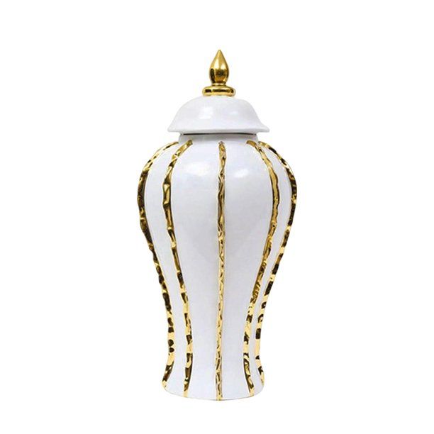 Gralara Luxury Ginger Jar, Temple Jar, Ginger Jar Vase, White and Gold Ceramic Jar with Lid, Porc... | Walmart (US)