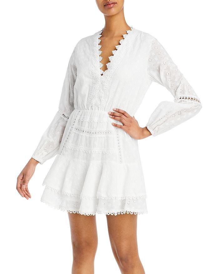 AQUA Eyelet Mini Dress, Summer Dress, White Summer Dress, Summer Dress with Sleeves, White Mini | Bloomingdale's (US)