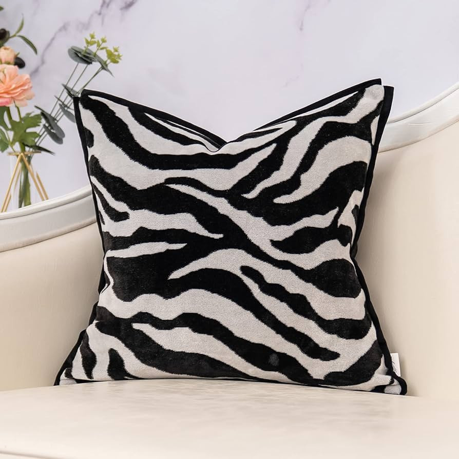 Yangest Black Square Pillow Cover Cut Velvet Zebra Print Cushion Cover Luxury Modern Pillowcover ... | Amazon (US)