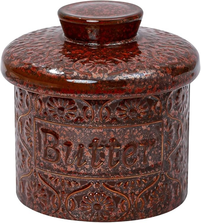 Butter Crock, Ceramic French Butter Dish with Lid for Countertop, Butter Keeper with Water Line f... | Amazon (US)