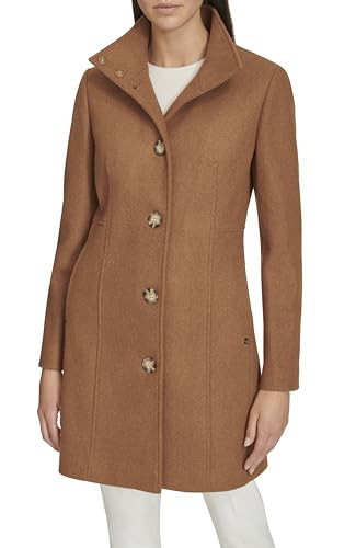 Calvin Klein Women's Faux Wool Coat – Long Button Front Dress Coat with Stand Collar, Dark Camel, XL | Amazon (US)