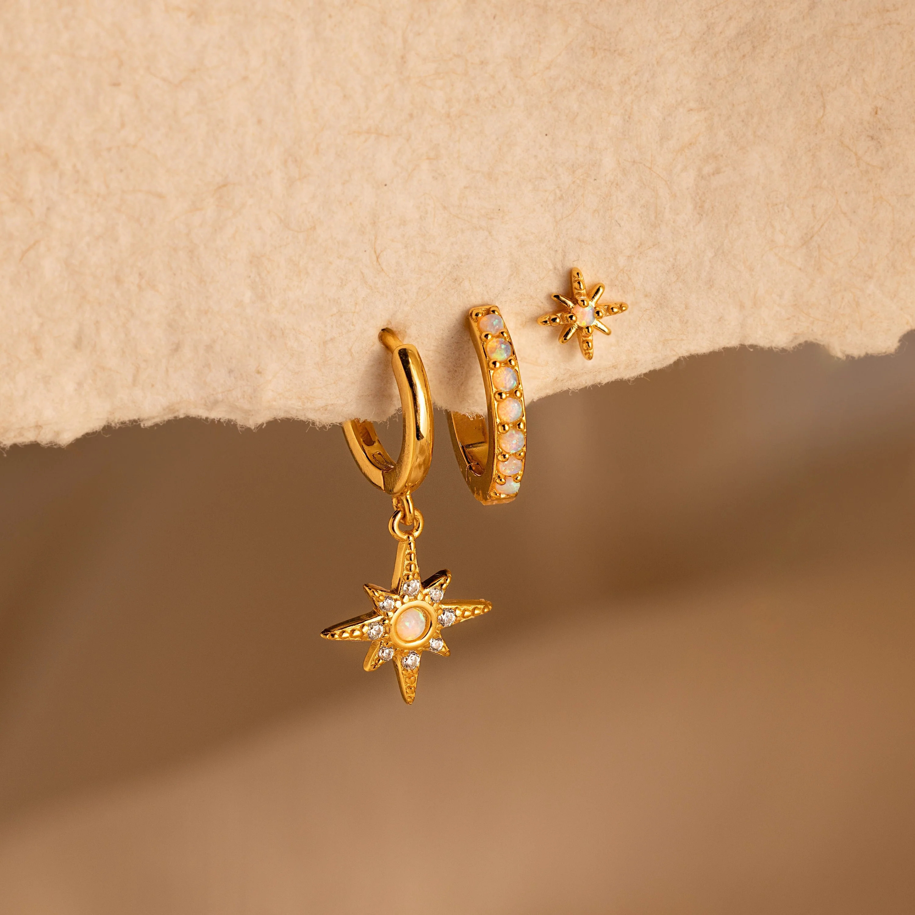 Dainty Opal Starburst Hoop and Stud Earrings Set | Caitlyn Minimalist | Caitlyn Minimalist
