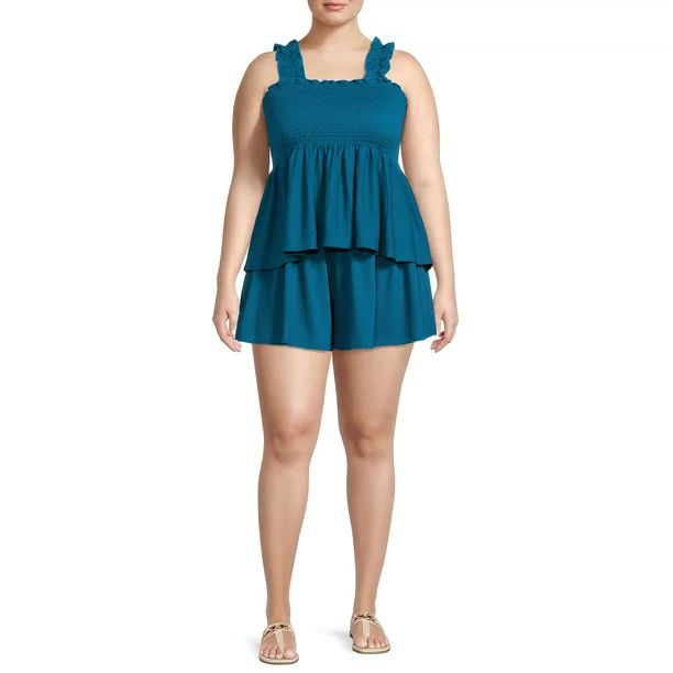 Terra & Sky Women's Plus Size Smocked Tank Top and Paperbag Shorts Set, 2-Piece Set - Walmart.com | Walmart (US)