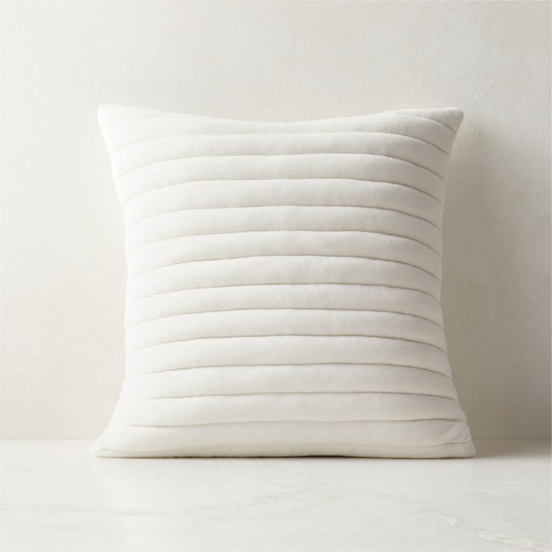 18" Channeled White Velvet Pillow With Feather-Down Insert | CB2 | CB2