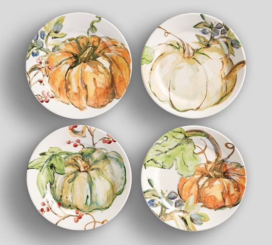 Harvest Pumpkin Salad Plates, Set of 4 - Assorted | Pottery Barn (US)